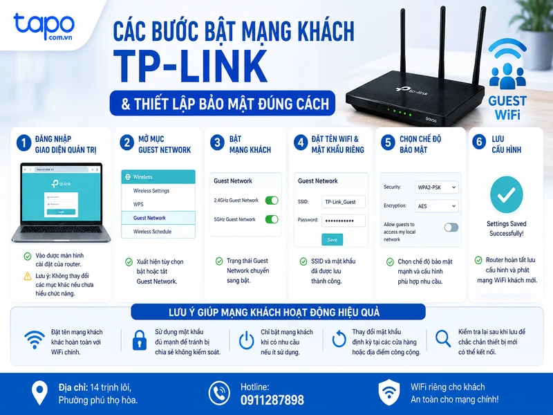 Các bước bật mạng khách TP-Link và thiết lập bảo mật đúng cách