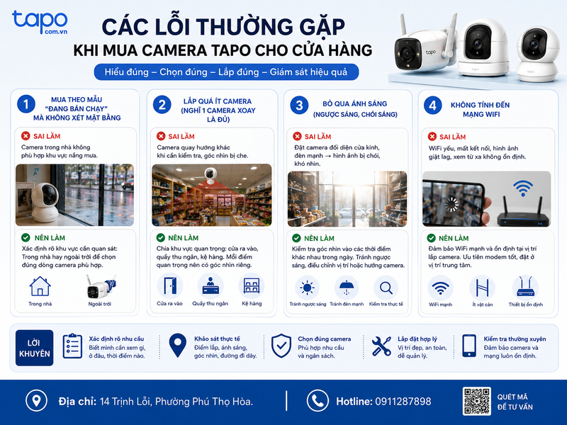 Các lỗi thường gặp khi mua camera Tapo cho cửa hàng