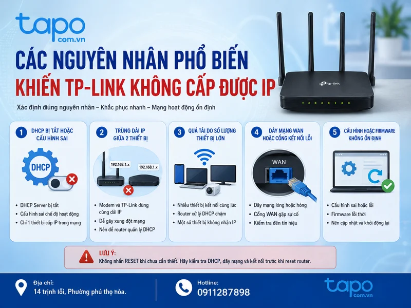 Các nguyên nhân phổ biến khiến TP-Link không cấp được địa chỉ IP