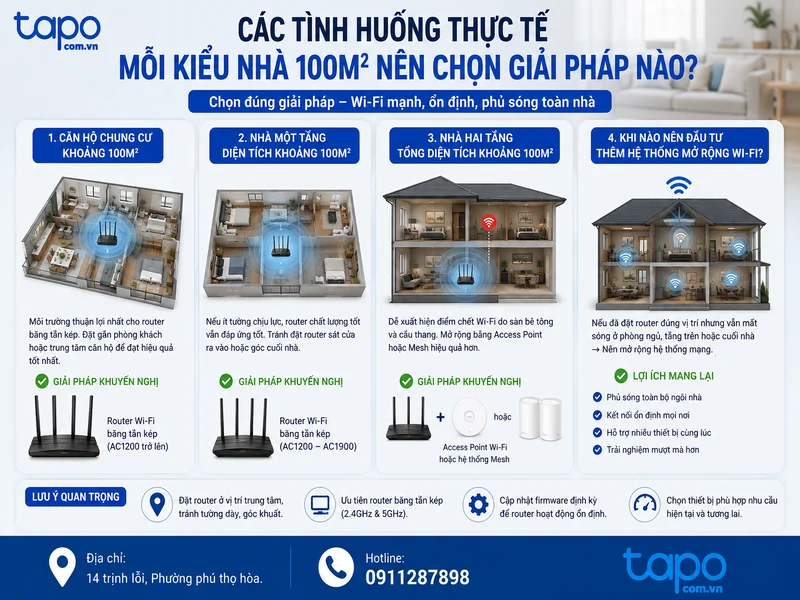 Các tình huống thực tế: Mỗi kiểu nhà 100m2 nên chọn giải pháp nào?