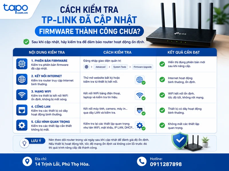 Cách kiểm tra TP-Link đã cập nhật firmware thành công chưa