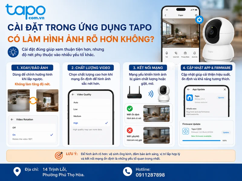 Cài đặt trong ứng dụng Tapo có làm hình ảnh rõ hơn không?