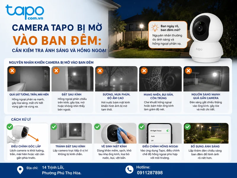 Camera Tapo bị mờ vào ban đêm: cần kiểm tra ánh sáng và hồng ngoại