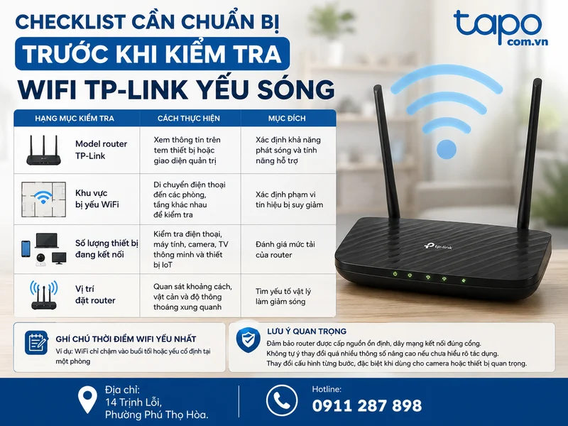 Checklist cần chuẩn bị trước khi kiểm tra WiFi TP-Link yếu sóng