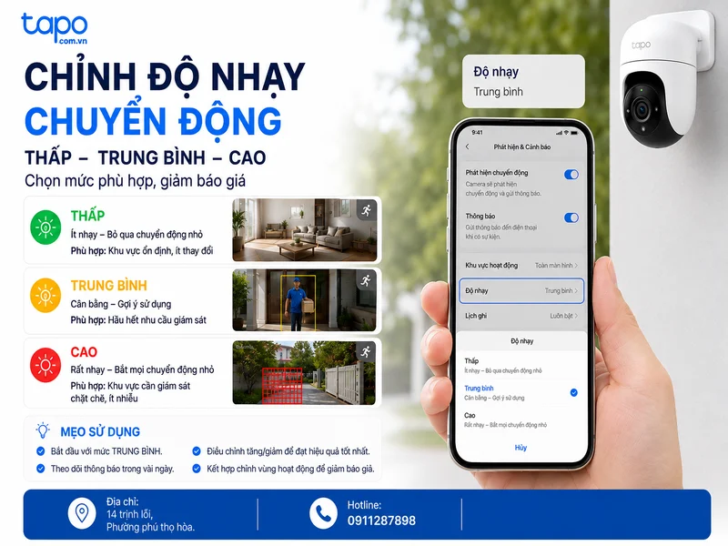 Chỉnh độ nhạy chuyển động: thấp, trung bình hay cao?