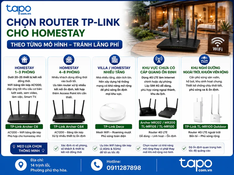 Chọn router TP-Link cho homestay theo từng mô hình để tránh lãng phí chi phí đầu tư