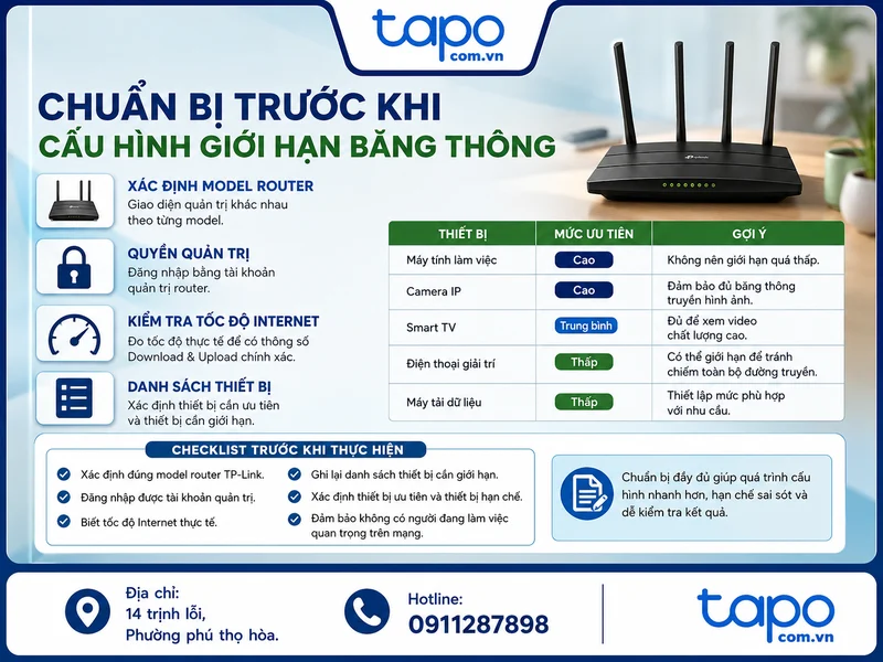 Chuẩn bị trước khi cấu hình giới hạn băng thông