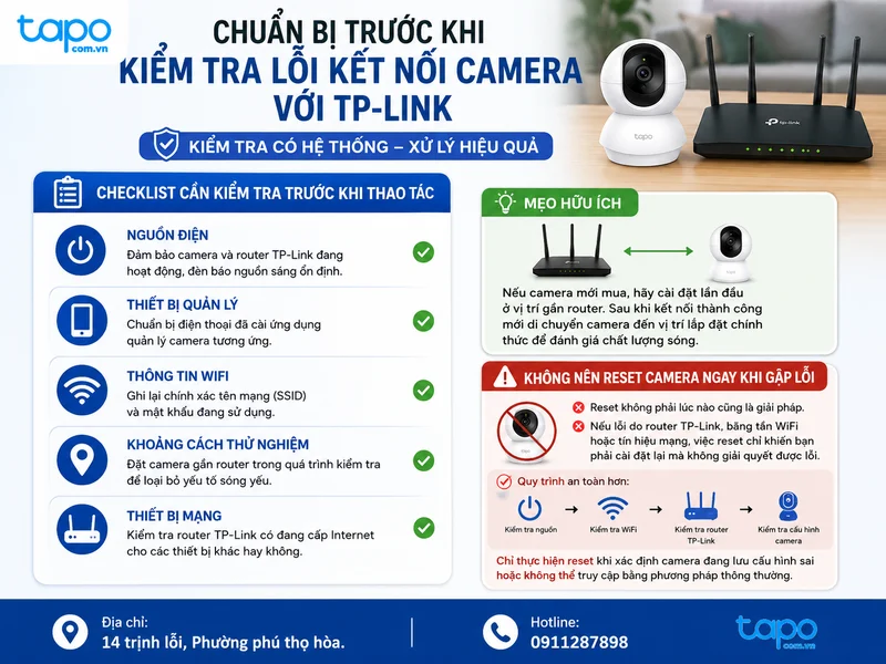 Chuẩn bị trước khi kiểm tra lỗi kết nối camera với TP-Link