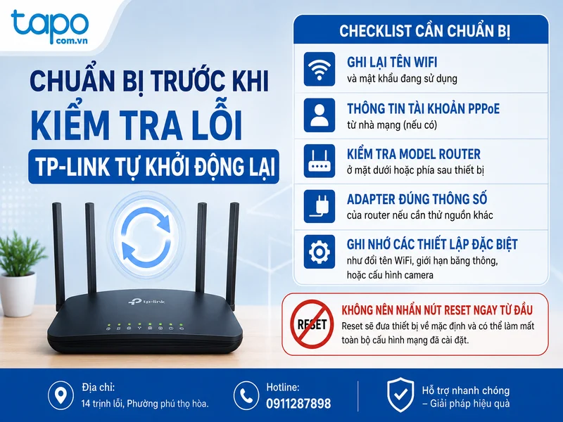 Chuẩn bị trước khi kiểm tra lỗi TP-Link tự khởi động lại