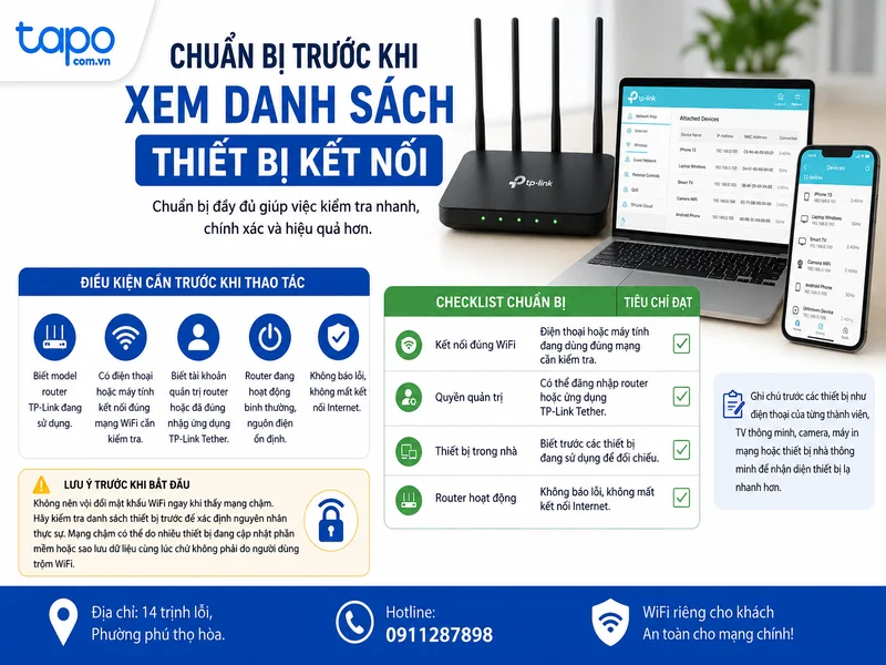 Chuẩn bị trước khi xem danh sách thiết bị kết nối