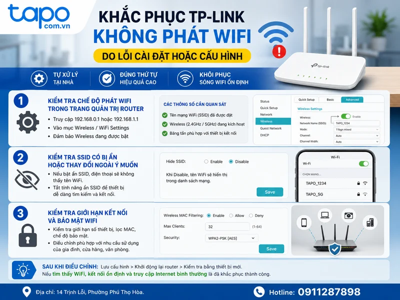 Khắc phục TP-Link không phát WiFi do lỗi cài đặt hoặc cấu hình
