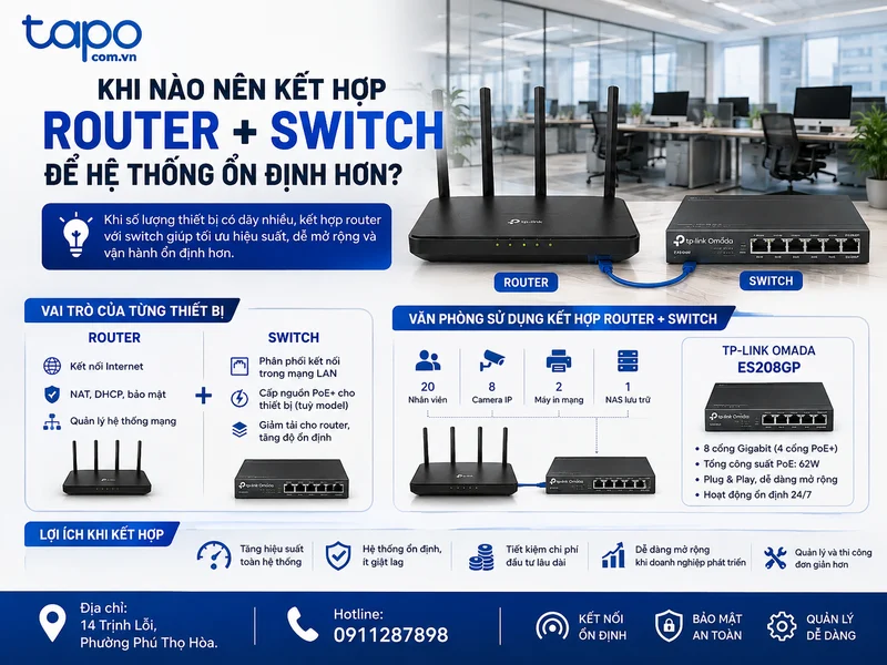 Khi nào nên kết hợp router với switch để hệ thống ổn định hơn?