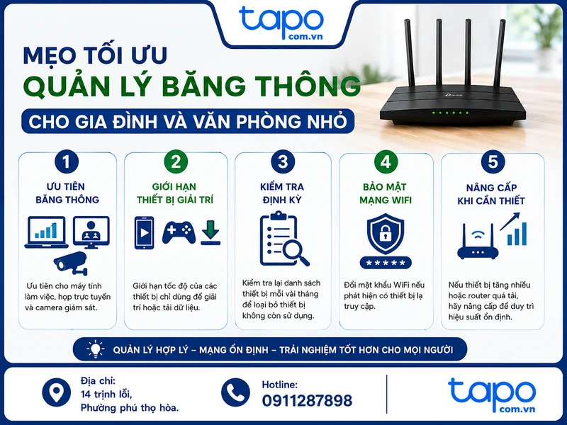 Mẹo tối ưu quản lý băng thông cho gia đình và văn phòng nhỏ