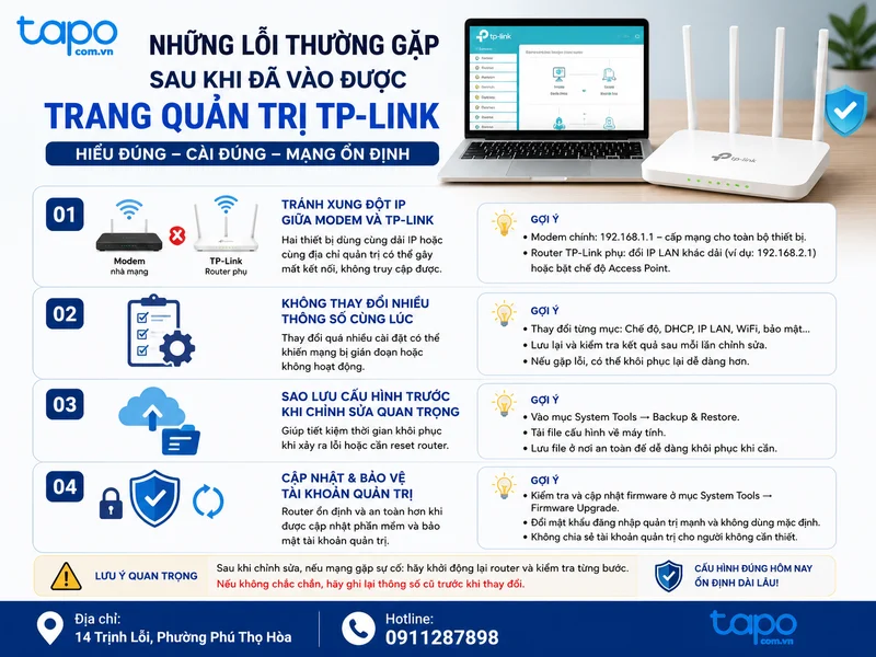Những lỗi thường gặp sau khi đã vào được trang quản trị TP-Link