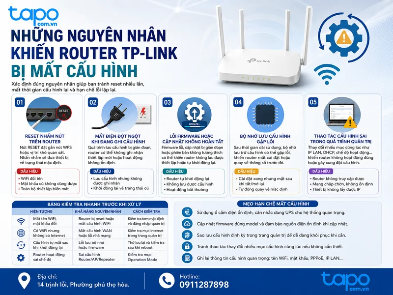 Những nguyên nhân khiến router TP-Link bị mất cấu hình