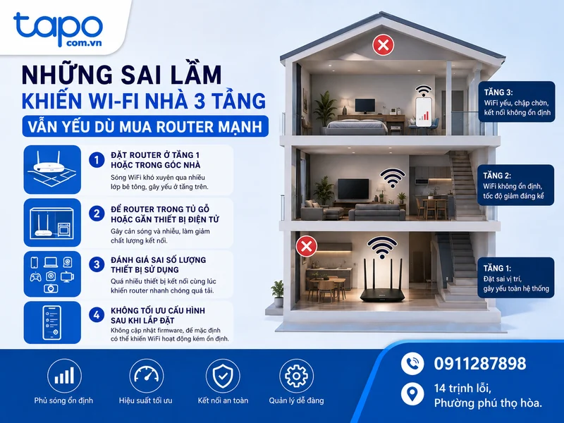 Những sai lầm khiến WiFi nhà 3 tầng vẫn yếu dù mua router mạnh