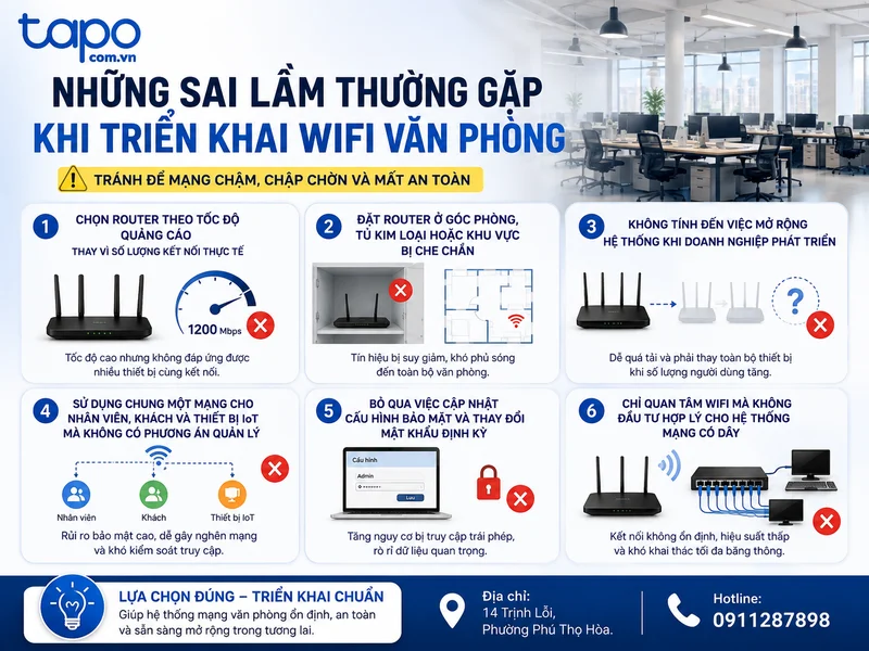 Những sai lầm thường gặp khi triển khai WiFi văn phòng