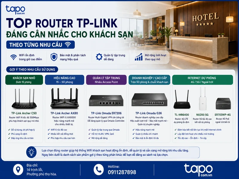 Top router TP-Link đáng cân nhắc cho khách sạn theo từng nhu cầu