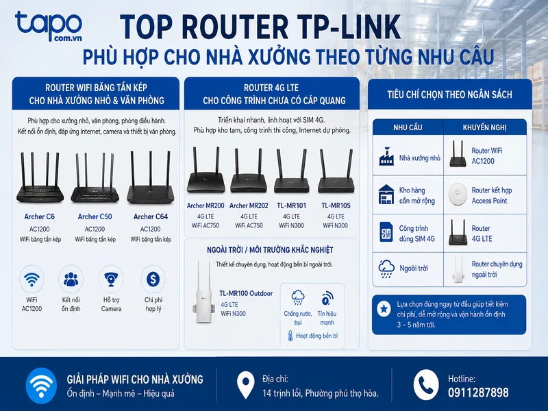 Top router TP-Link phù hợp cho nhà xưởng theo từng nhu cầu sử dụng