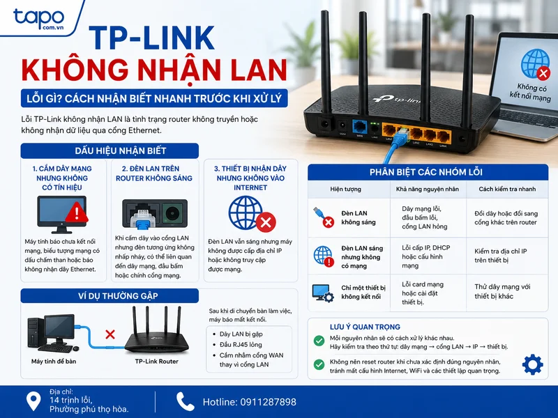 TP-Link không nhận LAN là lỗi gì? Cách nhận biết nhanh trước khi xử lý