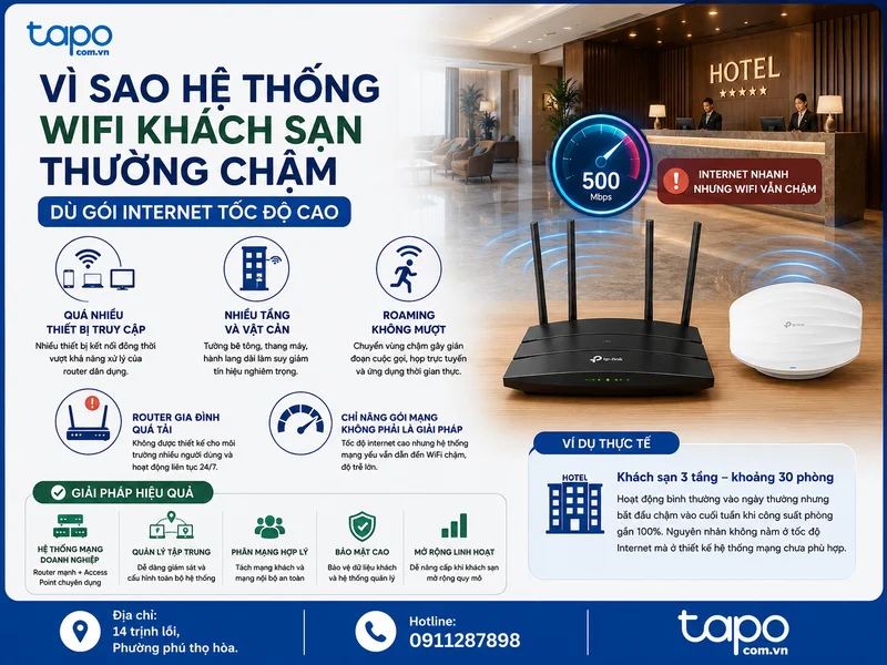 Vì sao hệ thống WiFi khách sạn thường chậm dù gói Internet tốc độ cao
