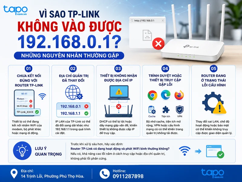 Vì sao TP-Link không vào được 192.168.0.1? Những nguyên nhân thường gặp