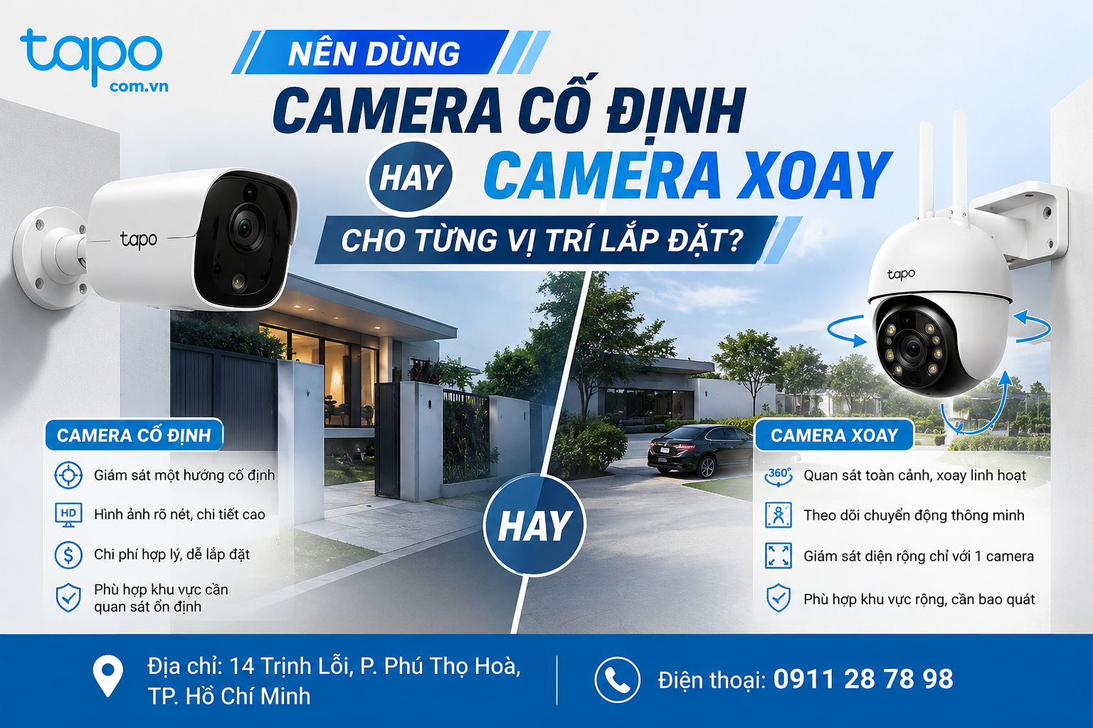 Nên dùng camera cố định hay camera xoay cho từng vị trí lắp đặt?
