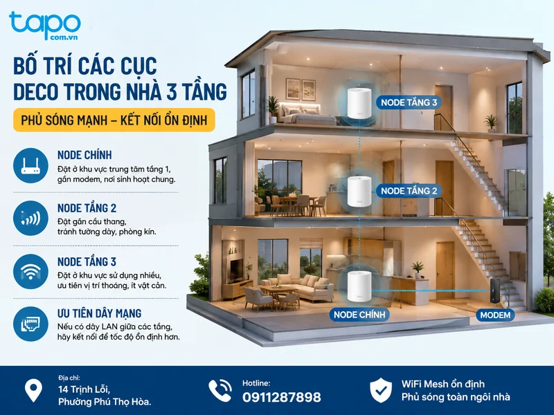 Bố trí các cục Deco trong nhà ba tầng thế nào để phủ sóng tốt?