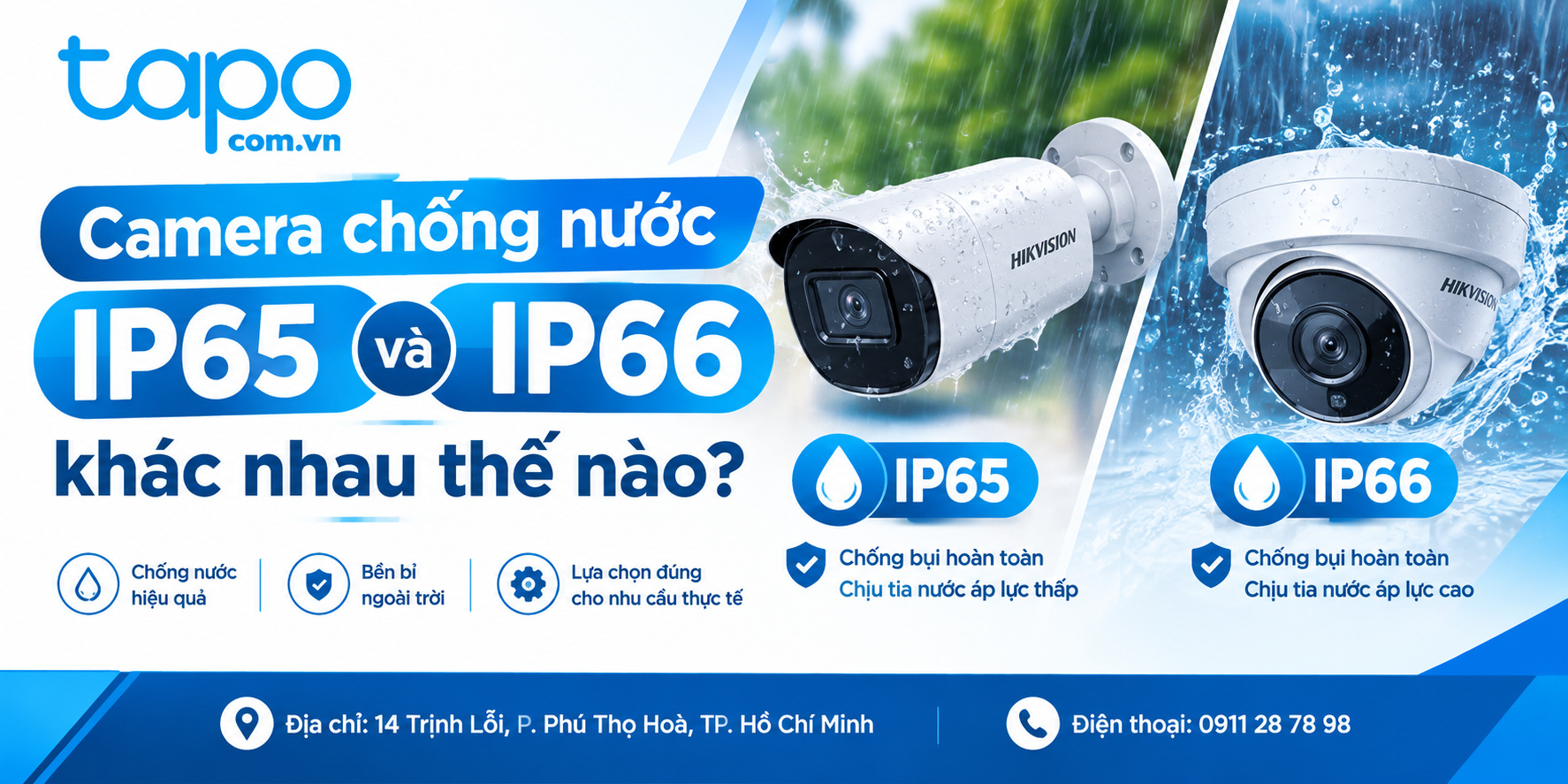 Camera chống nước IP65 và IP66 khác nhau thế nào?