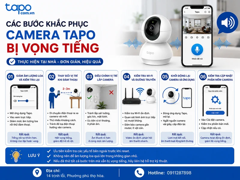 Các bước khắc phục camera Tapo bị vọng tiếng tại nhà