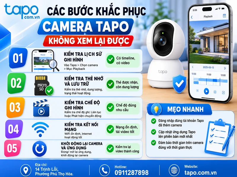 Các bước khắc phục camera Tapo không xem lại được theo thứ tự