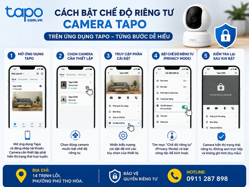 Cách bật chế độ riêng tư camera Tapo trên ứng dụng Tapo từng bước