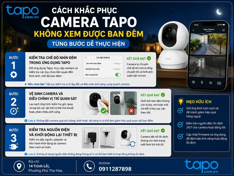 Cách khắc phục camera Tapo không xem được ban đêm từng bước