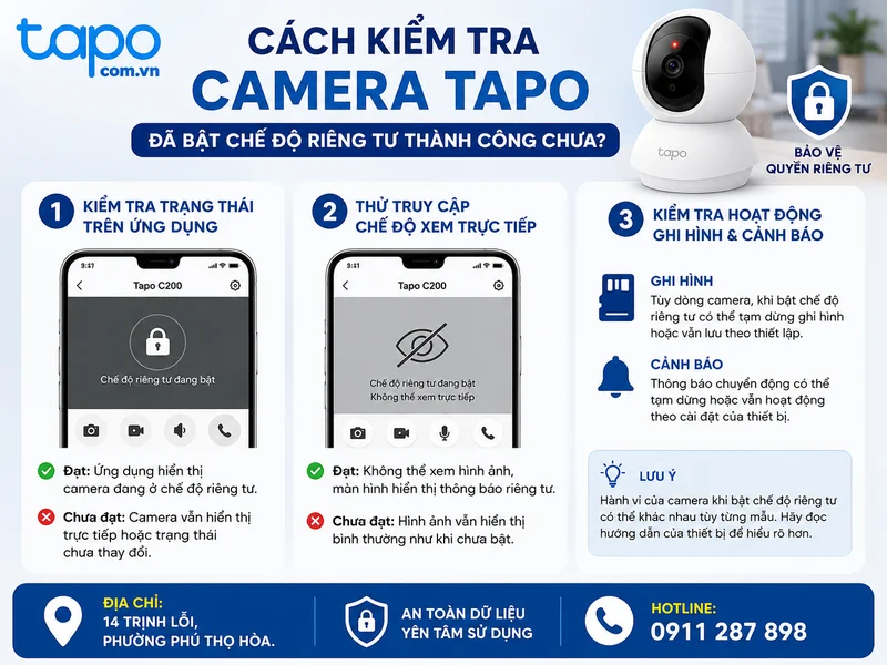 Cách kiểm tra camera Tapo đã bật chế độ riêng tư thành công chưa