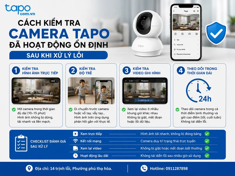 Cách kiểm tra camera Tapo đã hoạt động ổn định sau khi xử lý