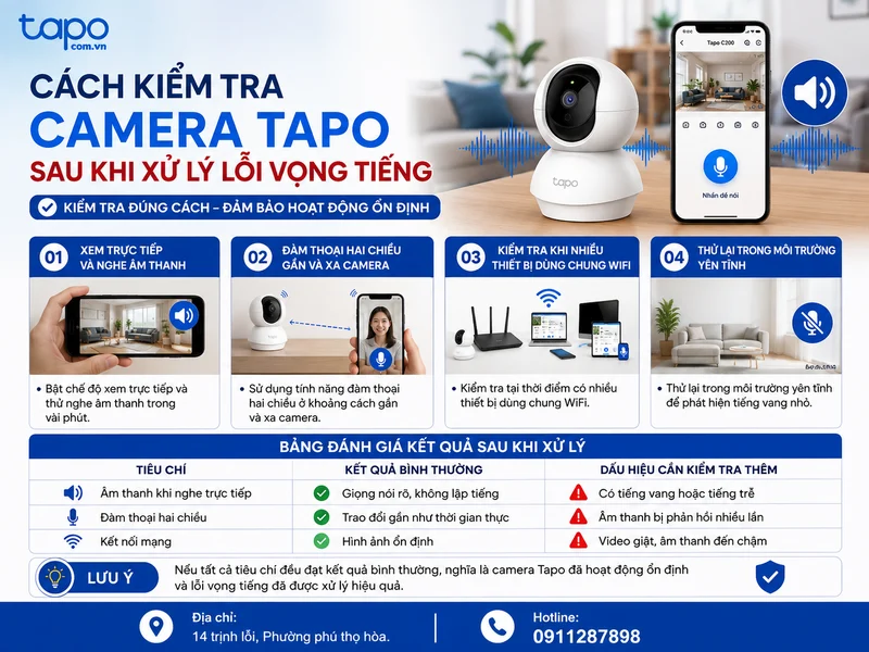 Cách kiểm tra camera Tapo sau khi xử lý lỗi vọng tiếng