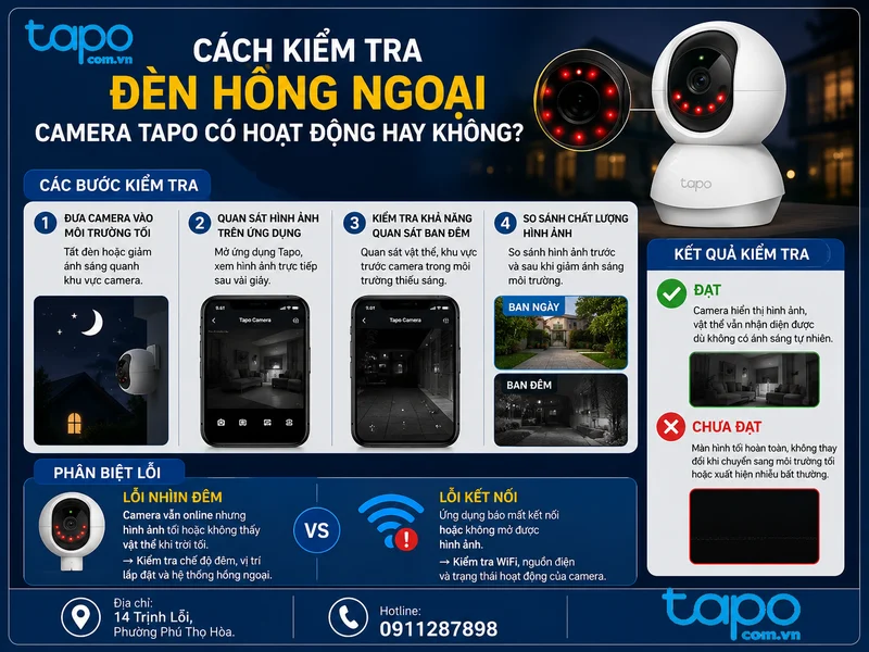 Cách kiểm tra đèn hồng ngoại camera Tapo có hoạt động hay không