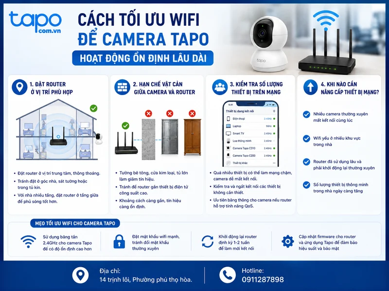 Cách tối ưu wifi để camera Tapo hoạt động ổn định lâu dài