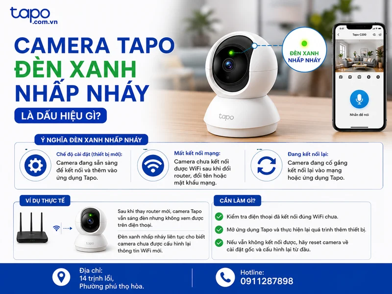 Camera Tapo đèn xanh nhấp nháy là dấu hiệu gì?