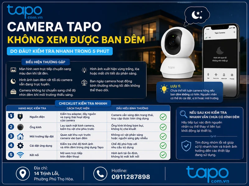 Camera Tapo không xem được ban đêm do đâu? Kiểm tra nhanh trong 5 phút