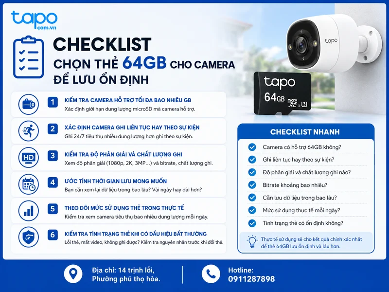 Checklist chọn thẻ 64GB cho camera để lưu ổn định