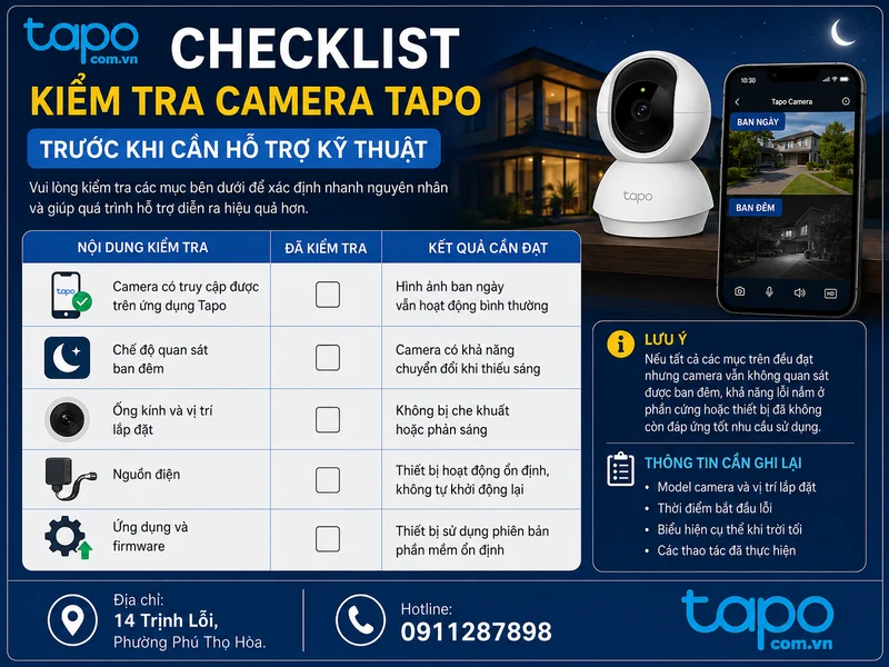 Checklist kiểm tra camera Tapo trước khi cần hỗ trợ kỹ thuật