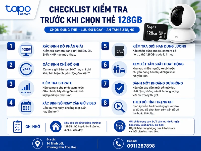 Checklist kiểm tra trước khi chọn thẻ 128GB cho camera