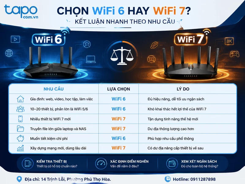 Chọn WiFi 6 hay WiFi 7? Kết luận nhanh theo nhu cầu