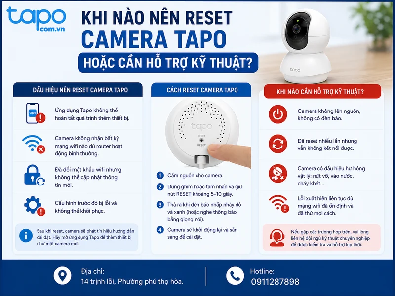 Khi nào nên reset camera Tapo hoặc cần hỗ trợ kỹ thuật?