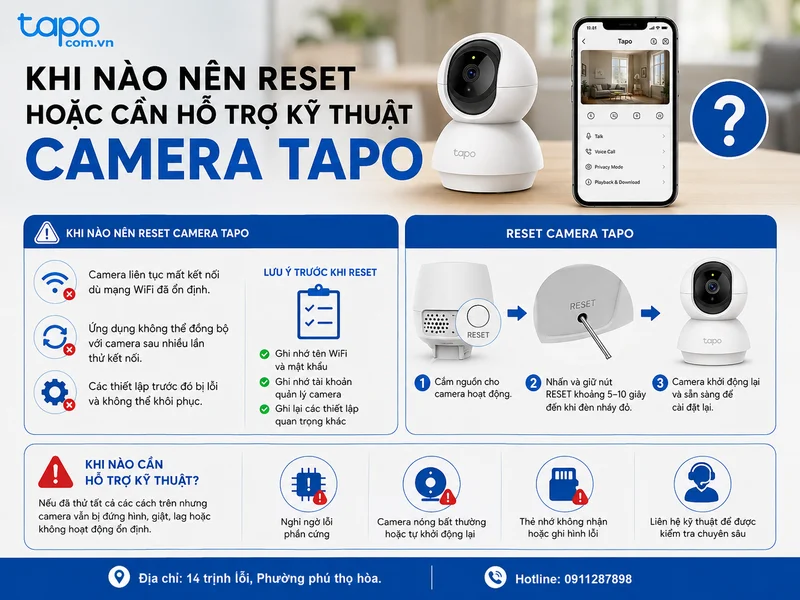Khi nào nên reset hoặc cần hỗ trợ kỹ thuật camera Tapo