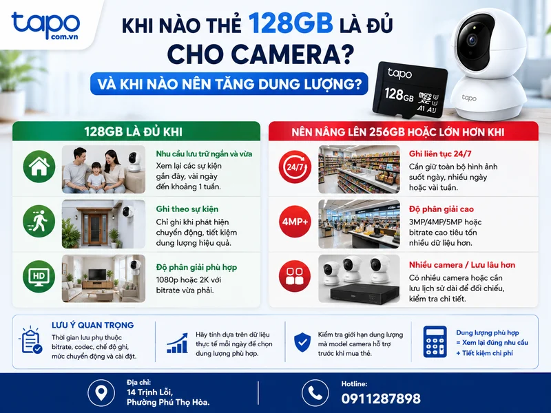 Khi nào thẻ 128GB là đủ cho camera và khi nào nên tăng dung lượng?