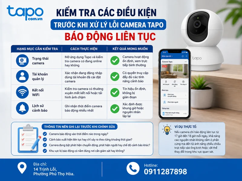 Kiểm tra các điều kiện trước khi xử lý lỗi camera Tapo báo động liên tục