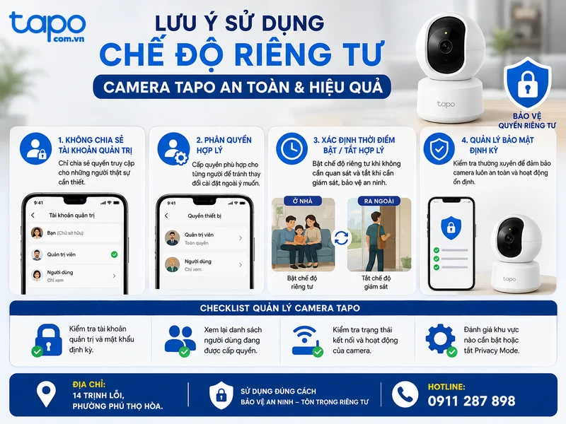 Lưu ý sử dụng chế độ riêng tư camera Tapo an toàn và hiệu quả