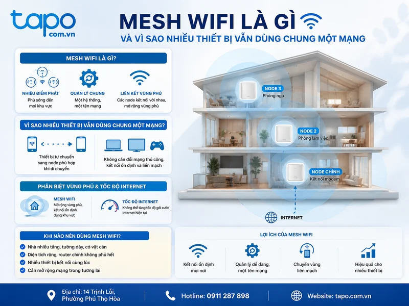 Mesh WiFi là gì và vì sao nhiều thiết bị vẫn dùng chung một mạng